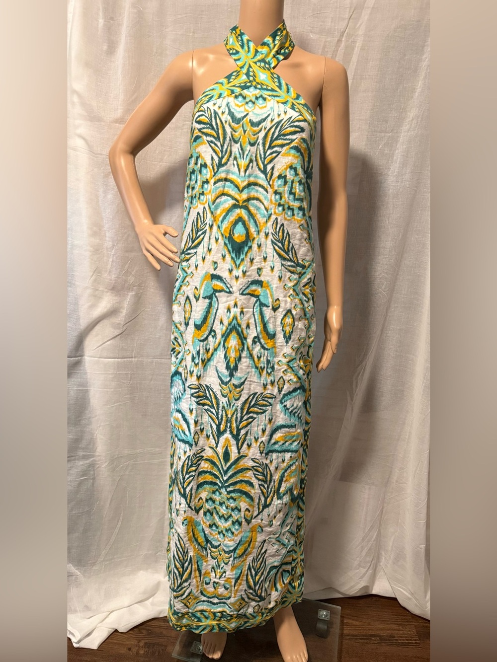 Farm Rio Tropical Tapestry Euroflax Premium Linen Maxi Dress Off White Womens XL - Picture 4 of 16